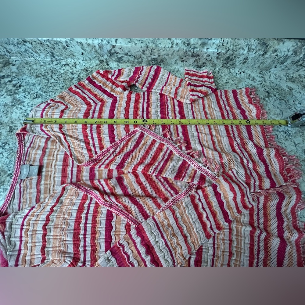Chico’s Striped Pink White Fringed Open Front Cardigan Sweater Boho Size M - Picture 12 of 12